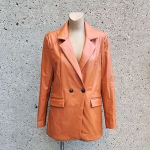 Only Orange Faux Leather Blazer